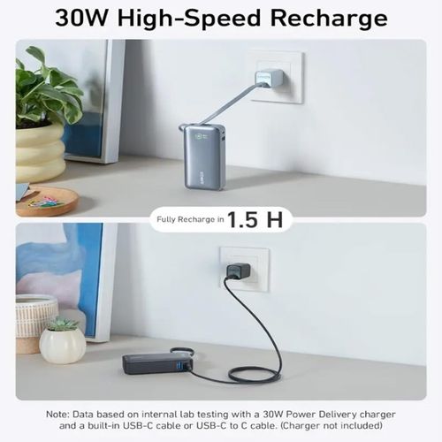 Anker Nano Power Bank 30W built-In USB-C Cable 10000mAh A1259H11 , 