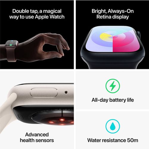 Apple Watch Series 9  GPS 41 mm (M/L) Midnight Aluminum Case with Midnight Sport Band , Midnight Aluminium