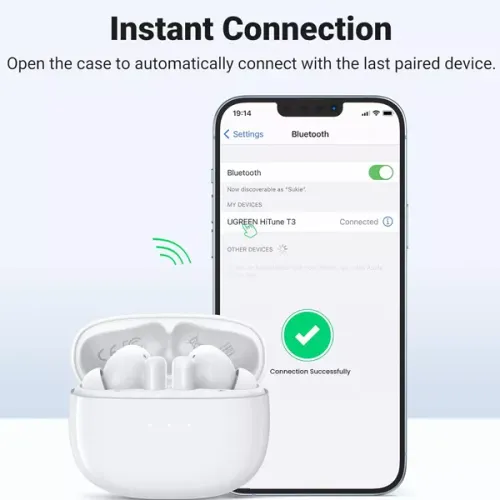 Ugreen HiTune T3 Active Noise-Cancelling Wireless Earbuds , White