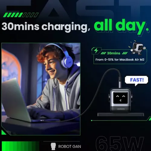 UGREEN Nexode RG 65W GaN Charger (Black) , 
