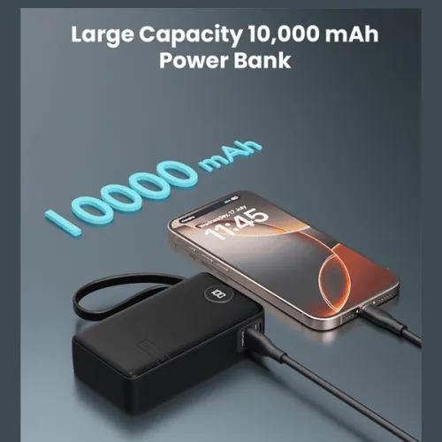 Moxedo Porta-Go+ Power Bank 10000 mAh 1 USB-C/ 1 USB-A Ports with Built-in USB-C Cable PD Fast Charging , 