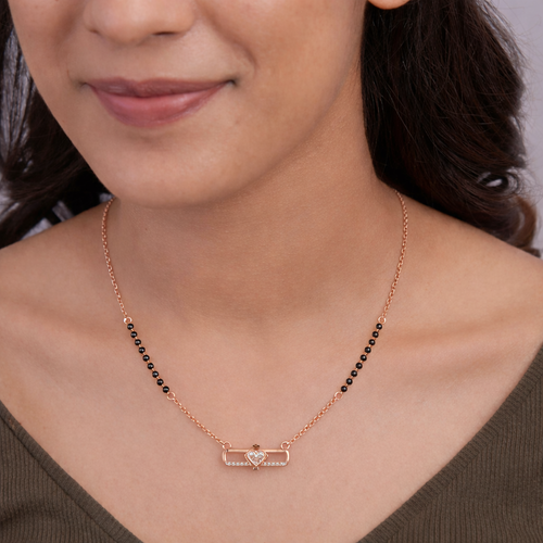 Rose Gold Minimalist cz stone  Mangalsutra ,  hover