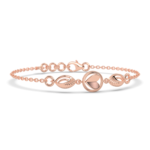 Rose Gold Heart & Leaf Link Bracelet , 