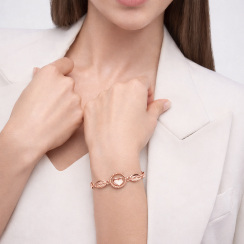 Rose Gold Heart & Leaf Link Bracelet ,  hover