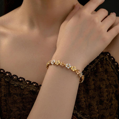 Tricolor Blossom Eternity Bangle , 2.3 hover