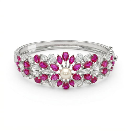 Ruby Floral Pearl Bangle , 2.3