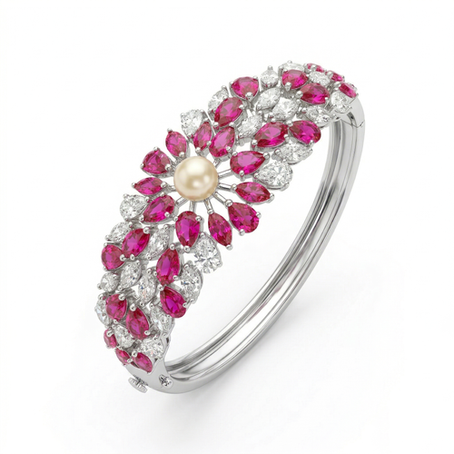 Ruby Floral Pearl Bangle , 2.3 hover
