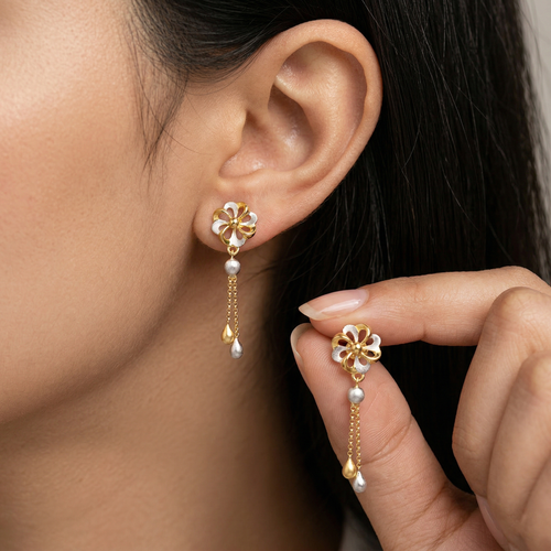 Two-Tone Floral Drop Earrings , South Screw hover