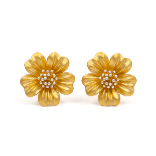 Golden Blossom Pearl Studs , South Screw