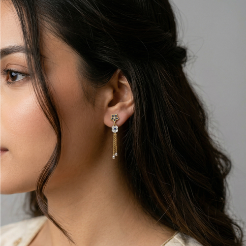 Azure Bloom Drop Earrings , South Screw hover