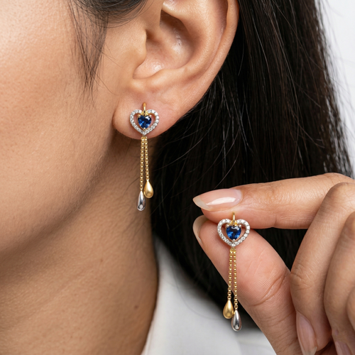 Sapphire Heart Dangle Earrings , South Screw hover