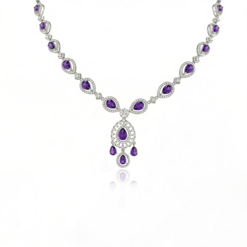 Amethyst Teardrop Statement Necklace , 