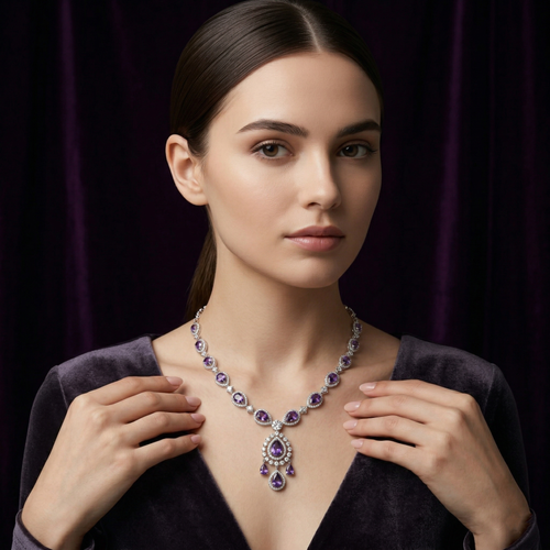 Amethyst Teardrop Statement Necklace ,  hover