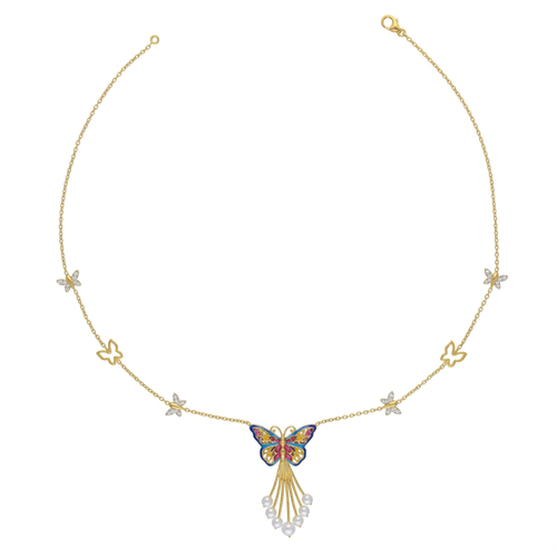 Butterfly Enamel Pearl Necklace ,  hover