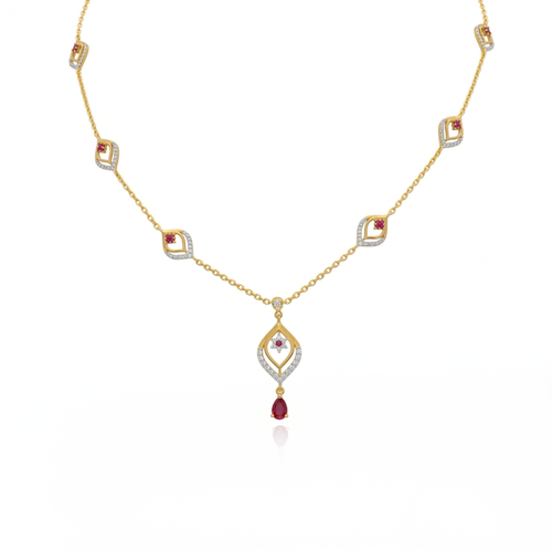 Ruby Drop Charm Necklace , 