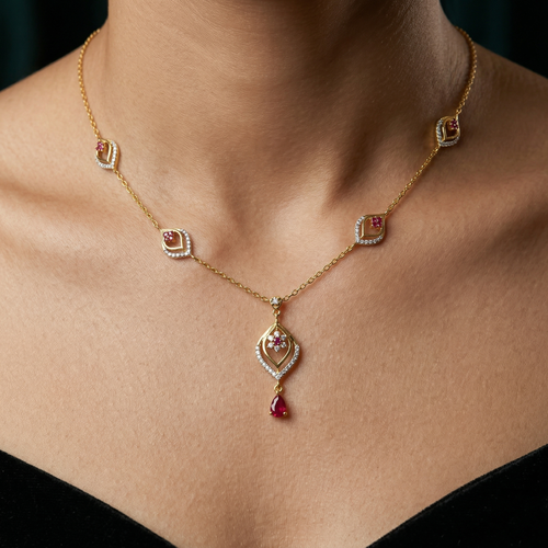Ruby Drop Charm Necklace ,  hover