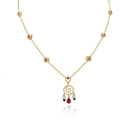 Ruby Floral Tassel Necklace , 