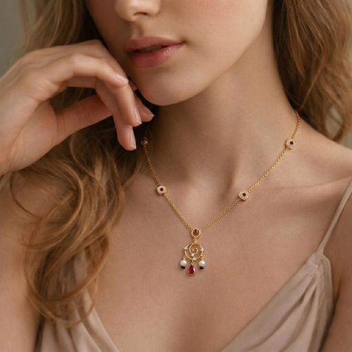 Ruby Floral Tassel Necklace ,  hover