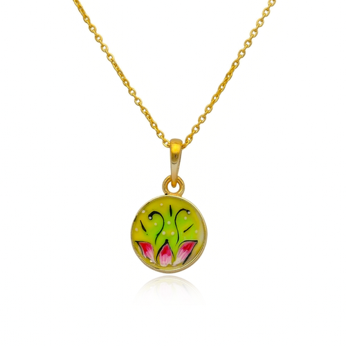 Golden Floral Disk Pendant , 