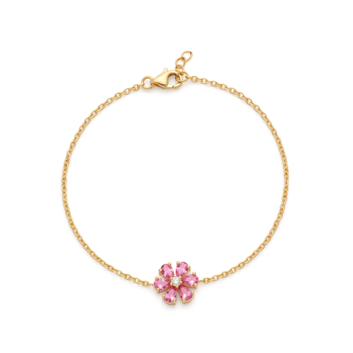 Dainty Pink Flower Chain Bracelet , 
