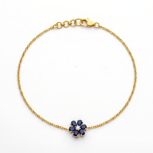 Blue Floral Charm Chain Bracelet , 