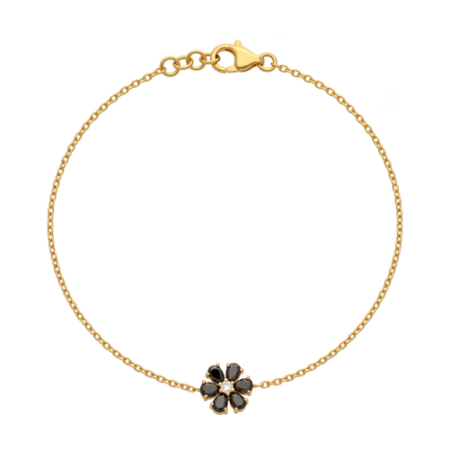Dainty Black Spinel Flower Bracelet , 