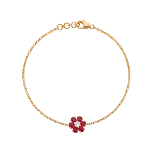 Ruby Flower Gold Chain Bracelet , 
