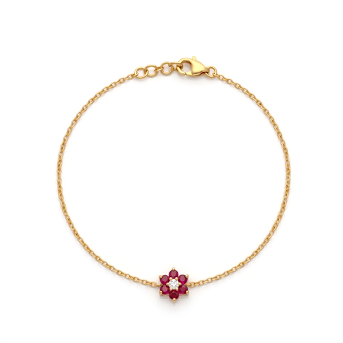 Vermeil Gold Flower Ruby Bracelet , 