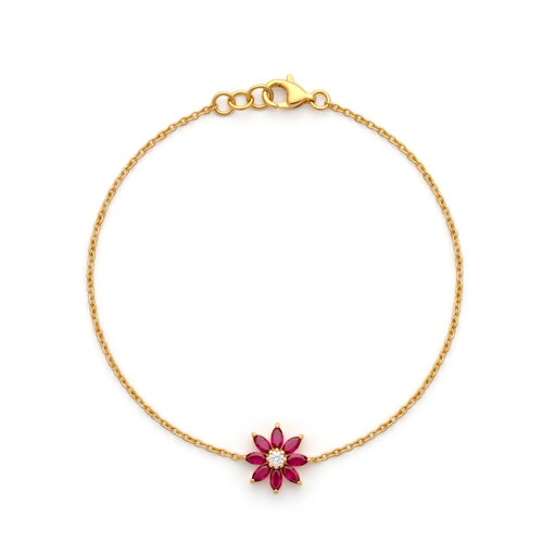 vermeil Gold Ruby Floral Chain Bracelet , 