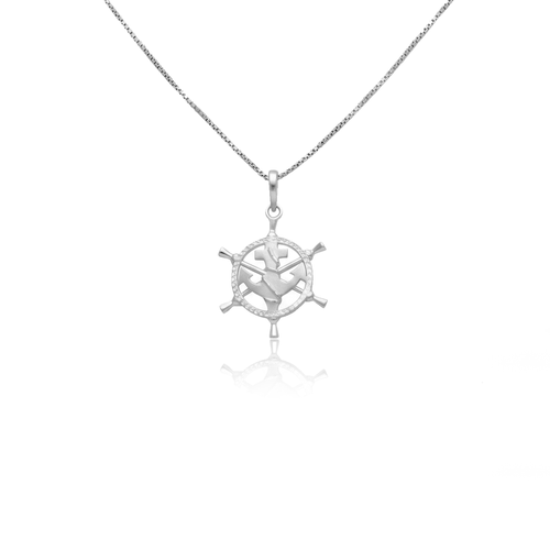 Silver Anchor & Ship Wheel Pendant , 