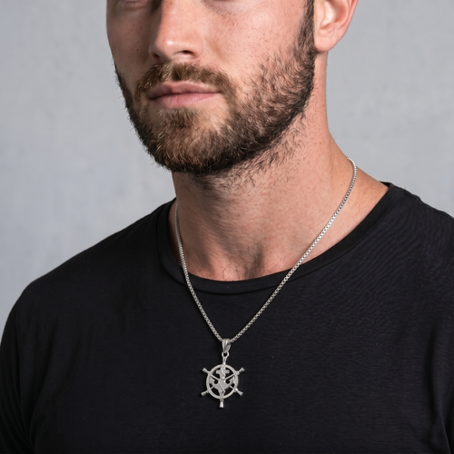 Silver Anchor & Ship Wheel Pendant ,  hover