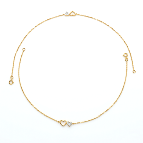 Dual Heart Gold & Vermeil Gold  Anklet Set. , 