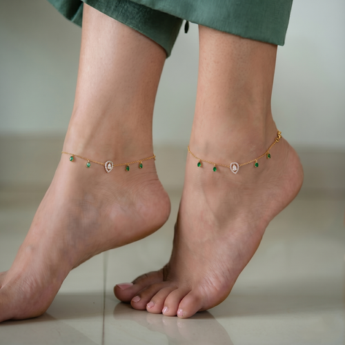 Dainty Emerald Teardrop Anklet. ,  hover