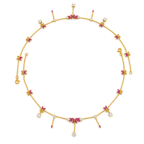 Vermeil Gold Ruby & CZ Butterfly Anklet Set. , 