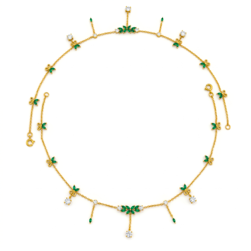 Emerald Leaf & Crystal Charm Gold Vermeil Anklet. , 