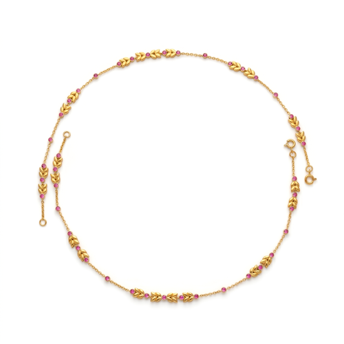 Golden Leaf & Ruby Bead Anklet. , 
