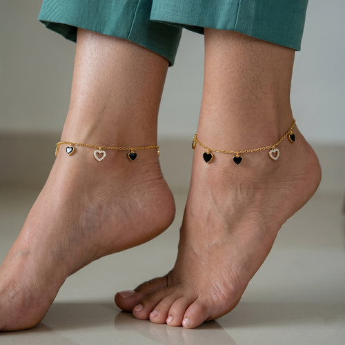 Gold Vermeil Black Heart Charm Anklet. ,  hover