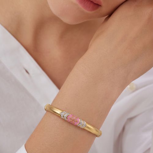 Floral Pink Enamel Station Bangle , 2.3 hover