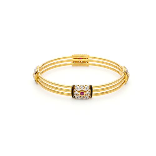 Triple-Band Ruby Floral Station Bangle , 2.3
