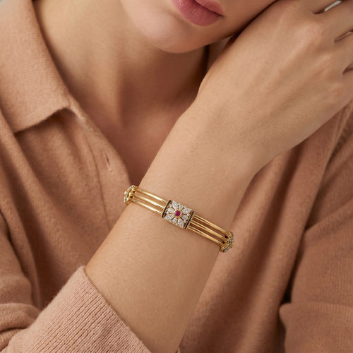 Triple-Band Ruby Floral Station Bangle , 2.3 hover
