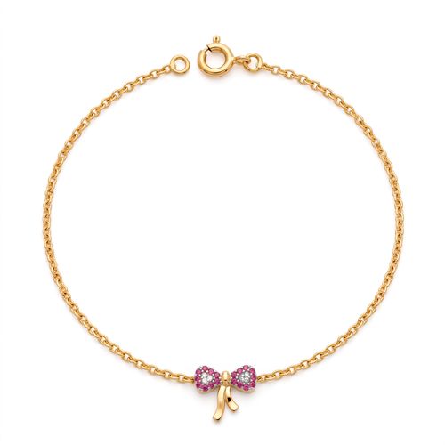 White & Ruby Cz Stone Pave Bow Charm Bracelet , 
