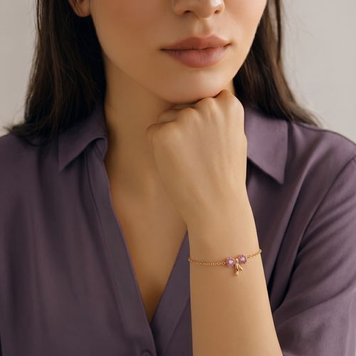 White & Ruby Cz Stone Pave Bow Charm Bracelet ,  hover