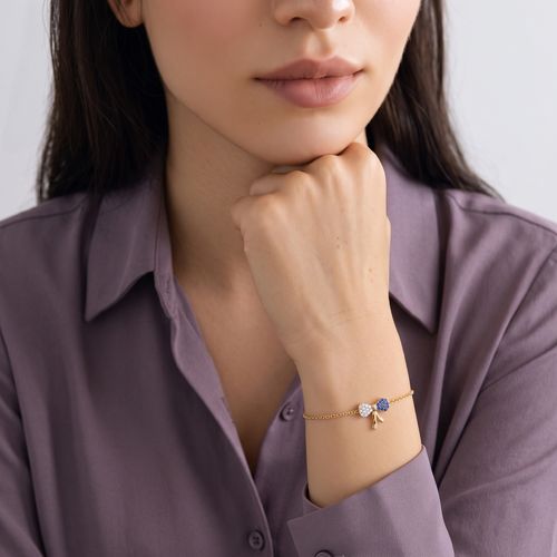 Blue & White Pave Bow Charm Bracelet ,  hover