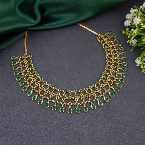 Green Emerald Mesh Drop Choker Necklace , 