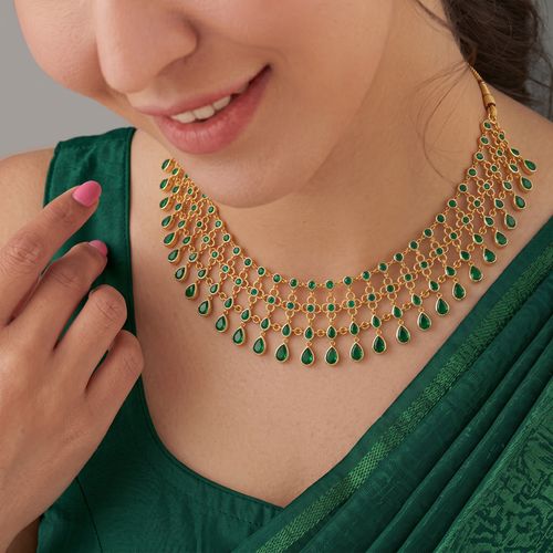 Green Emerald Mesh Drop Choker Necklace ,  hover