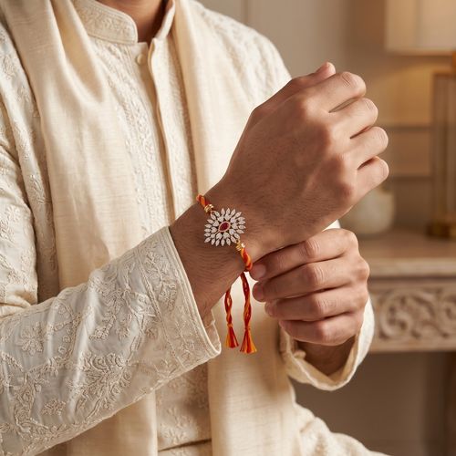 Sunburst Cz Ruby Drop Rakhi ,  hover