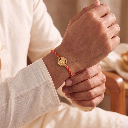 Lord Ganesha Silver Gold-Plated Rakhi ,  hover