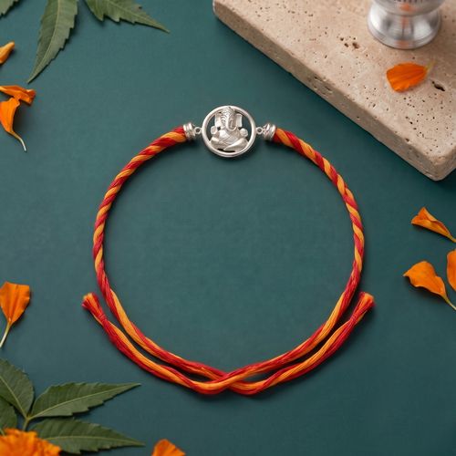 Divine Lord Ganesha Silver Rakhi , 