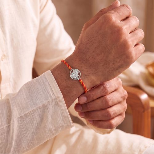 Divine Lord Ganesha Silver Rakhi ,  hover