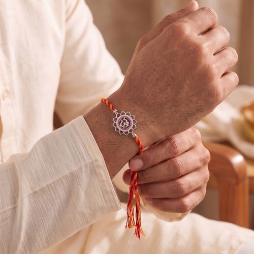 Sacred Lotus Om 925Silver Rakhi ,  hover